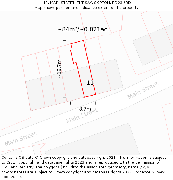 11, MAIN STREET, EMBSAY, SKIPTON, BD23 6RD: Plot and title map