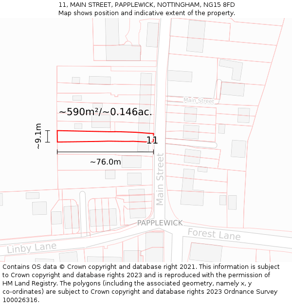 11, MAIN STREET, PAPPLEWICK, NOTTINGHAM, NG15 8FD: Plot and title map