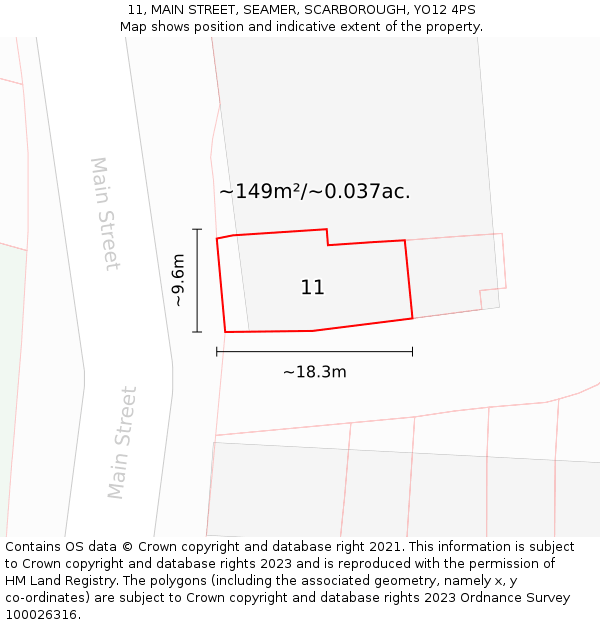 11, MAIN STREET, SEAMER, SCARBOROUGH, YO12 4PS: Plot and title map