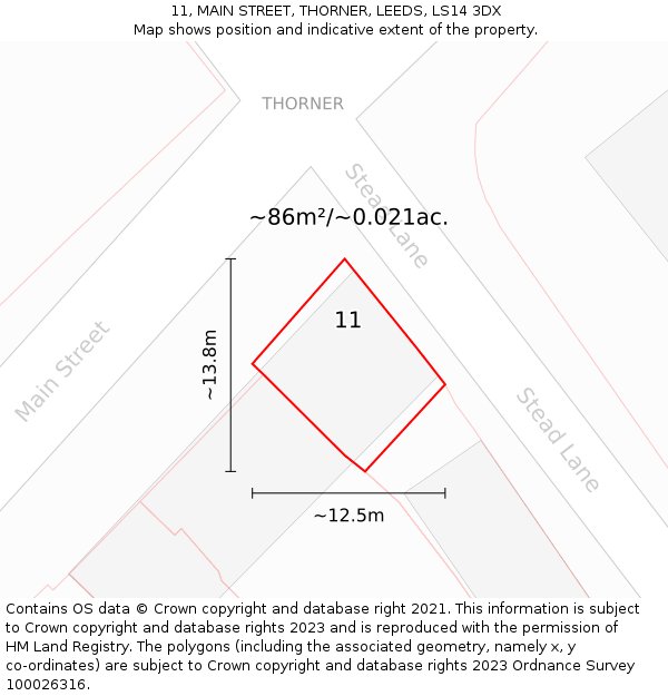 11, MAIN STREET, THORNER, LEEDS, LS14 3DX: Plot and title map