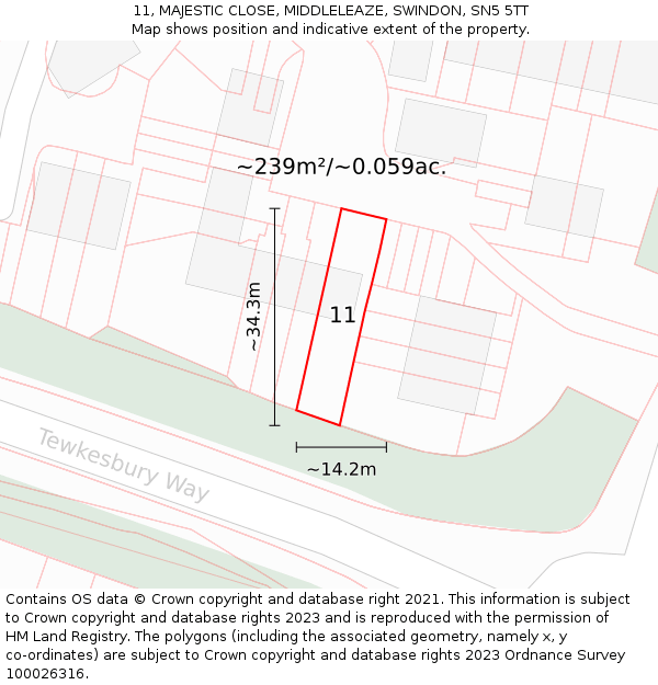 11, MAJESTIC CLOSE, MIDDLELEAZE, SWINDON, SN5 5TT: Plot and title map