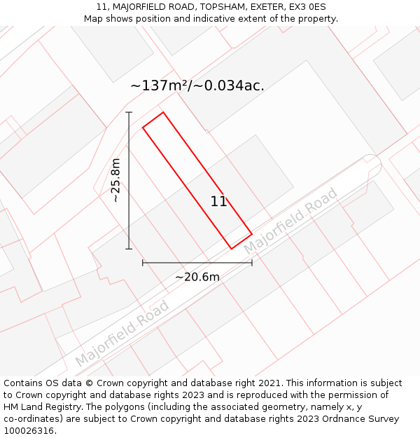 11, MAJORFIELD ROAD, TOPSHAM, EXETER, EX3 0ES: Plot and title map