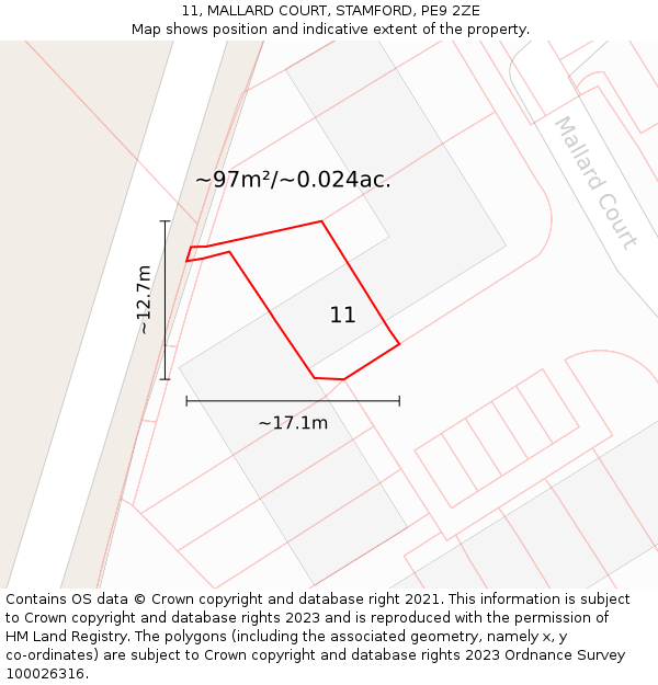 11, MALLARD COURT, STAMFORD, PE9 2ZE: Plot and title map