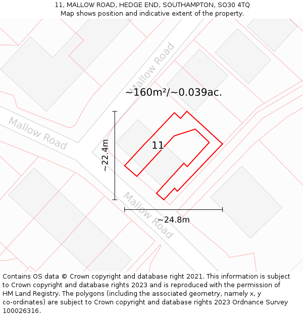 11, MALLOW ROAD, HEDGE END, SOUTHAMPTON, SO30 4TQ: Plot and title map