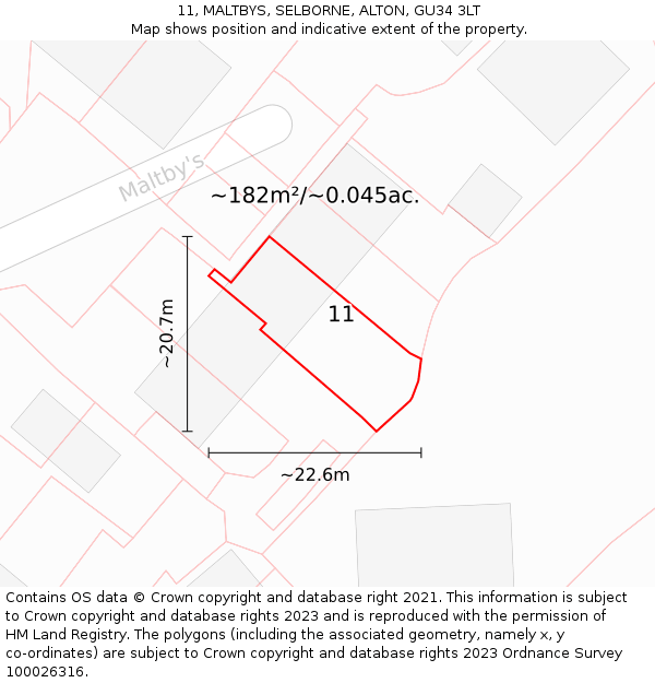 11, MALTBYS, SELBORNE, ALTON, GU34 3LT: Plot and title map