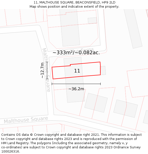 11, MALTHOUSE SQUARE, BEACONSFIELD, HP9 2LD: Plot and title map