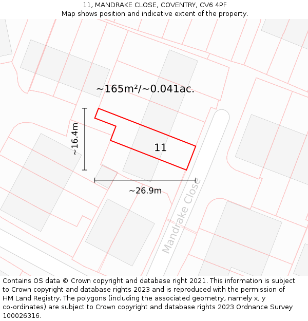 11, MANDRAKE CLOSE, COVENTRY, CV6 4PF: Plot and title map