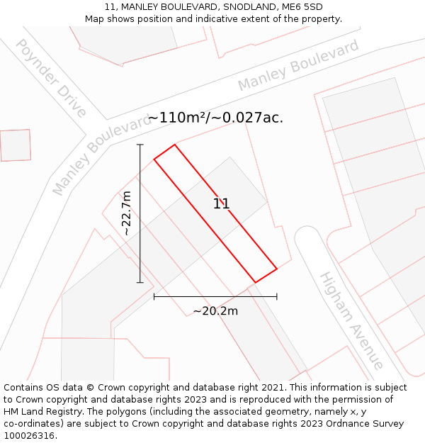 11, MANLEY BOULEVARD, SNODLAND, ME6 5SD: Plot and title map