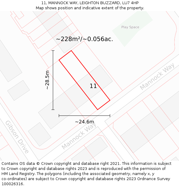 11, MANNOCK WAY, LEIGHTON BUZZARD, LU7 4HP: Plot and title map