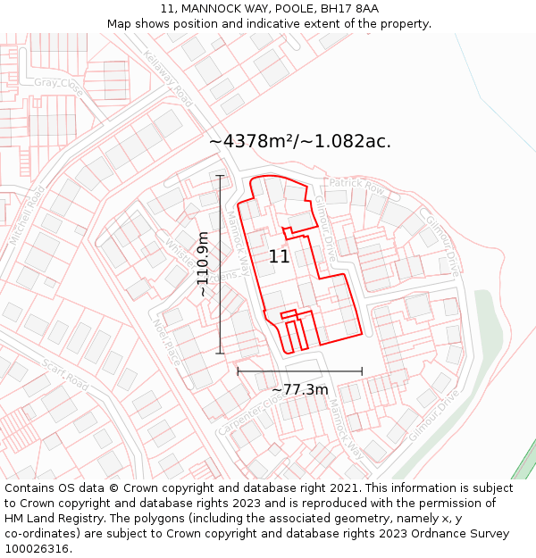 11, MANNOCK WAY, POOLE, BH17 8AA: Plot and title map