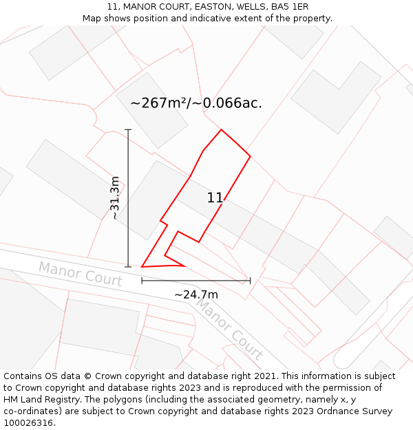11, MANOR COURT, EASTON, WELLS, BA5 1ER: Plot and title map
