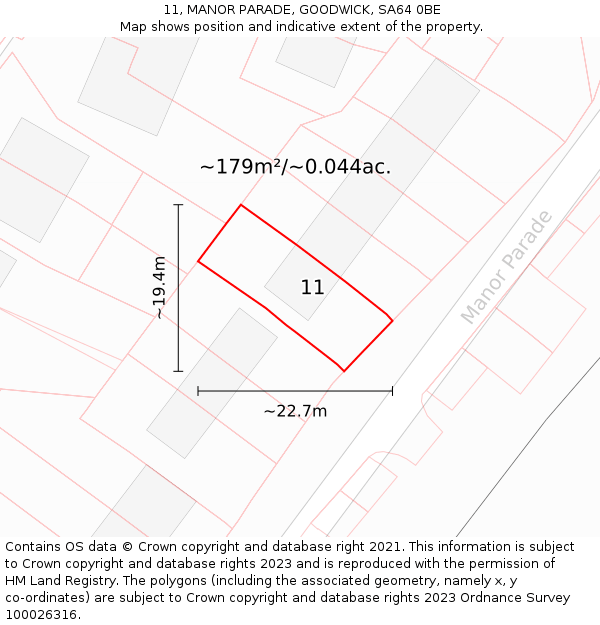 11, MANOR PARADE, GOODWICK, SA64 0BE: Plot and title map
