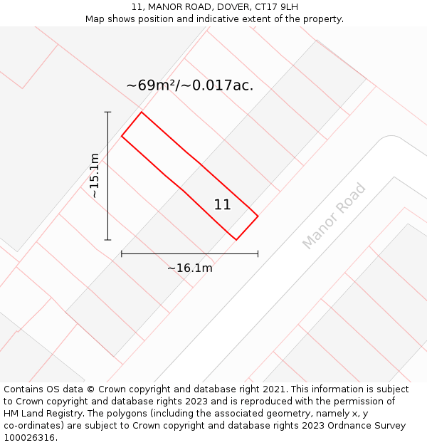 11, MANOR ROAD, DOVER, CT17 9LH: Plot and title map