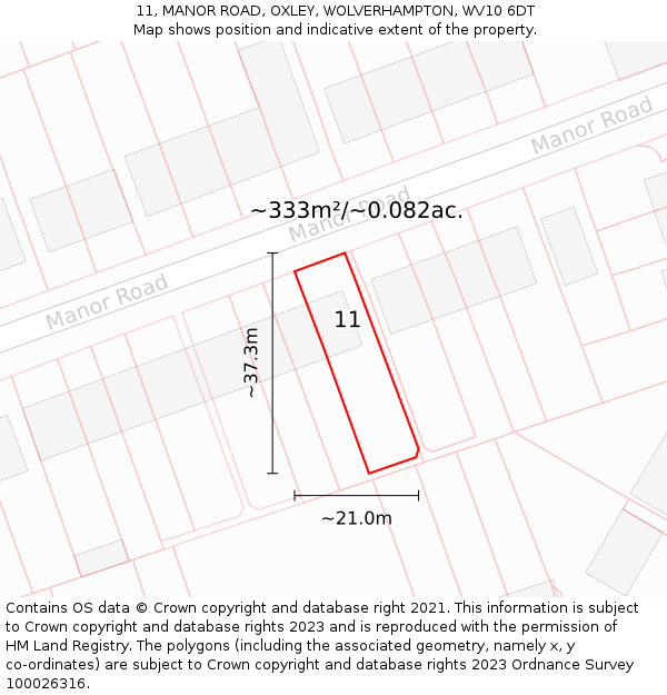 11, MANOR ROAD, OXLEY, WOLVERHAMPTON, WV10 6DT: Plot and title map