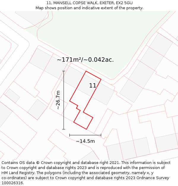 11, MANSELL COPSE WALK, EXETER, EX2 5GU: Plot and title map