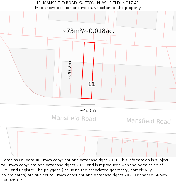 11, MANSFIELD ROAD, SUTTON-IN-ASHFIELD, NG17 4EL: Plot and title map