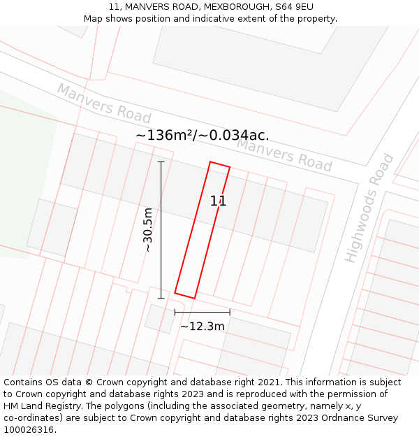 11, MANVERS ROAD, MEXBOROUGH, S64 9EU: Plot and title map