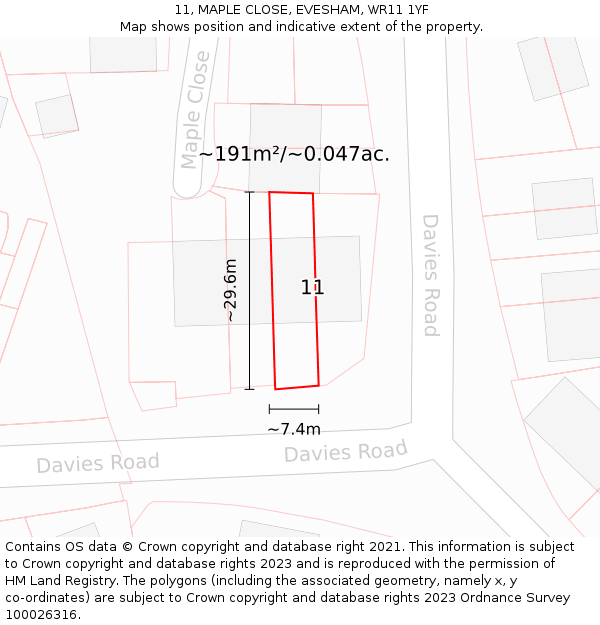 11, MAPLE CLOSE, EVESHAM, WR11 1YF: Plot and title map