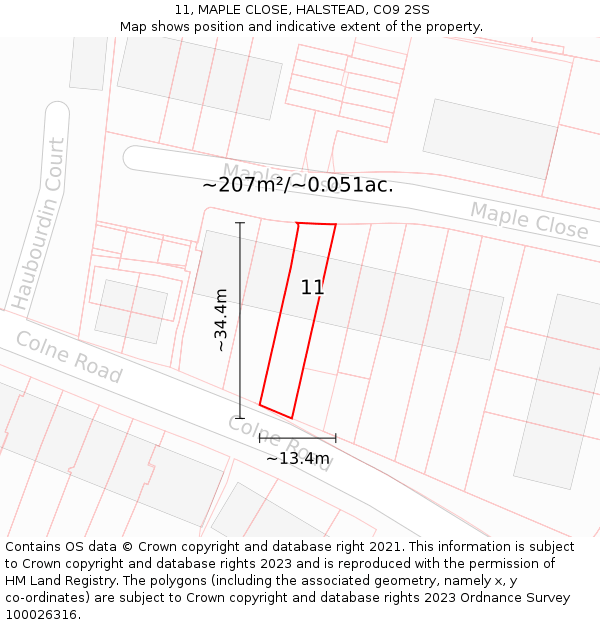 11, MAPLE CLOSE, HALSTEAD, CO9 2SS: Plot and title map