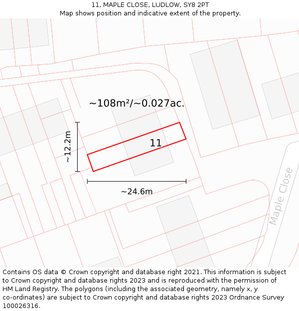 11, MAPLE CLOSE, LUDLOW, SY8 2PT: Plot and title map