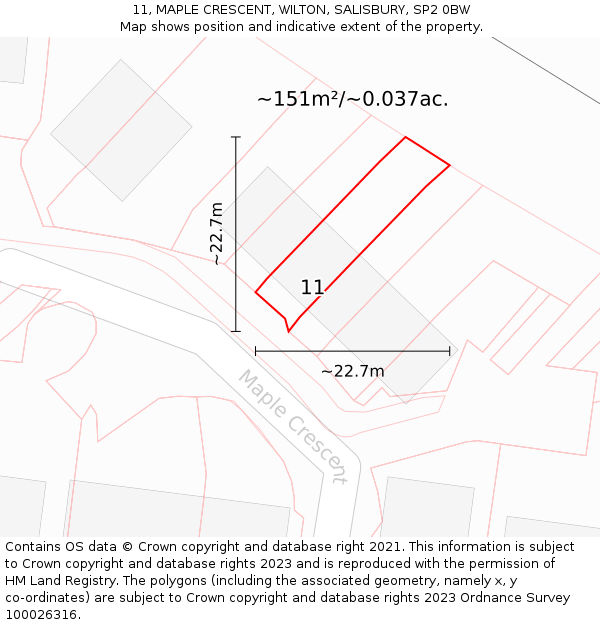 11, MAPLE CRESCENT, WILTON, SALISBURY, SP2 0BW: Plot and title map