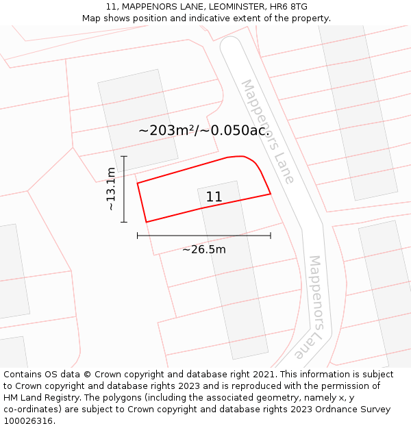 11, MAPPENORS LANE, LEOMINSTER, HR6 8TG: Plot and title map