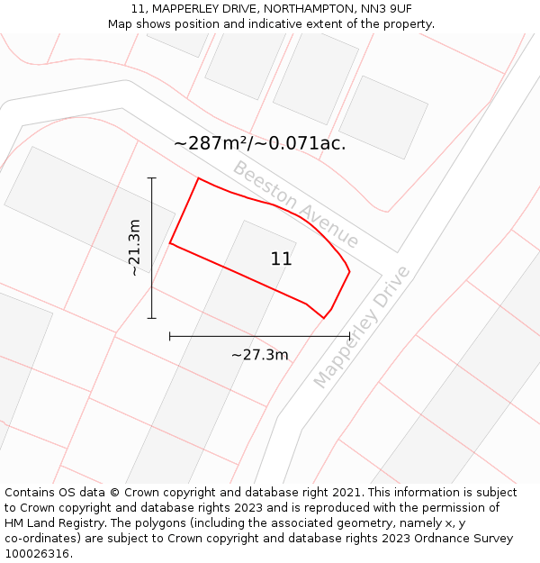 11, MAPPERLEY DRIVE, NORTHAMPTON, NN3 9UF: Plot and title map