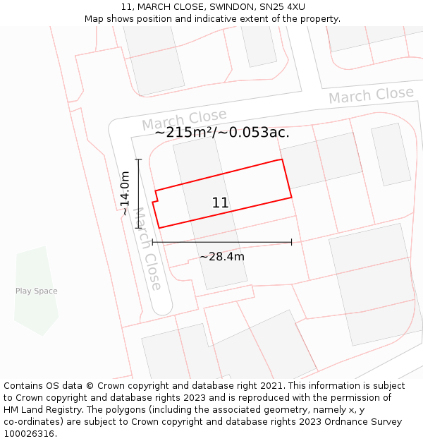 11, MARCH CLOSE, SWINDON, SN25 4XU: Plot and title map