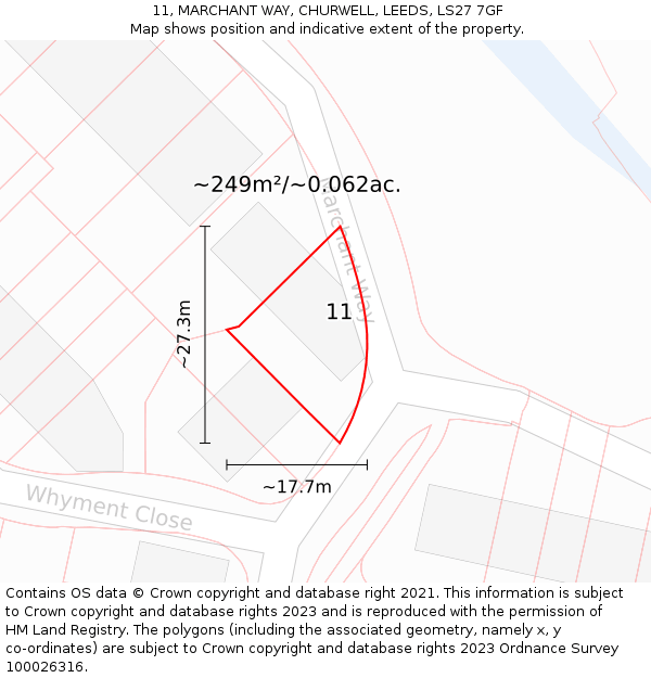11, MARCHANT WAY, CHURWELL, LEEDS, LS27 7GF: Plot and title map
