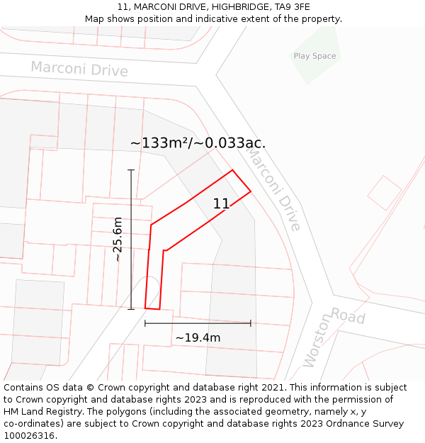11, MARCONI DRIVE, HIGHBRIDGE, TA9 3FE: Plot and title map