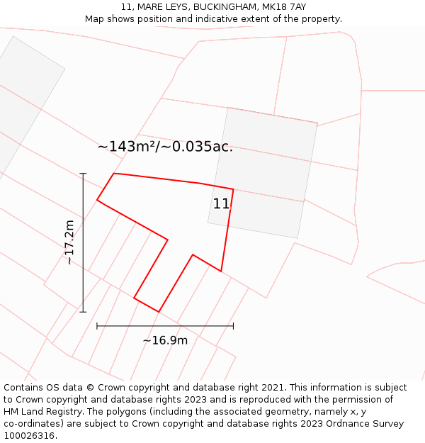 11, MARE LEYS, BUCKINGHAM, MK18 7AY: Plot and title map