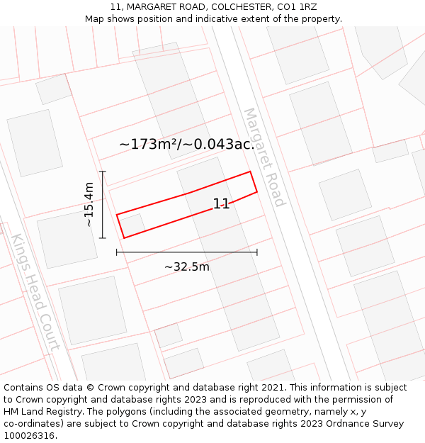 11, MARGARET ROAD, COLCHESTER, CO1 1RZ: Plot and title map