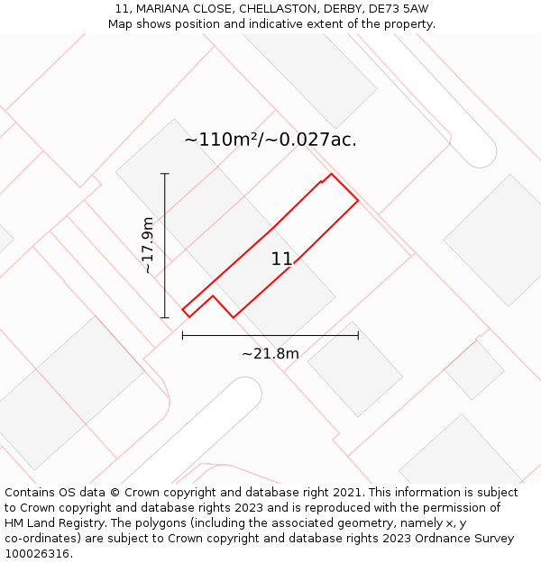 11, MARIANA CLOSE, CHELLASTON, DERBY, DE73 5AW: Plot and title map