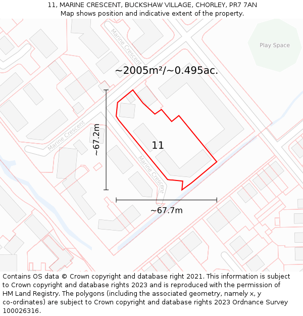 11, MARINE CRESCENT, BUCKSHAW VILLAGE, CHORLEY, PR7 7AN: Plot and title map