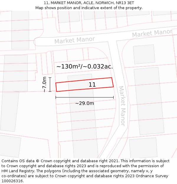 11, MARKET MANOR, ACLE, NORWICH, NR13 3ET: Plot and title map