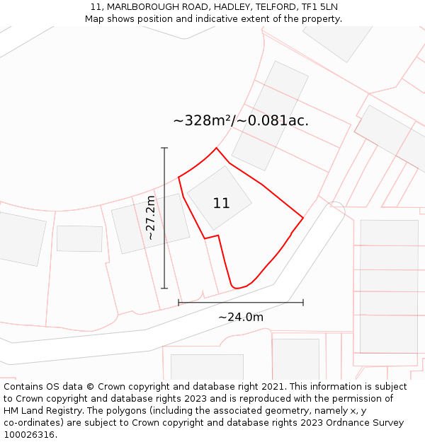11, MARLBOROUGH ROAD, HADLEY, TELFORD, TF1 5LN: Plot and title map