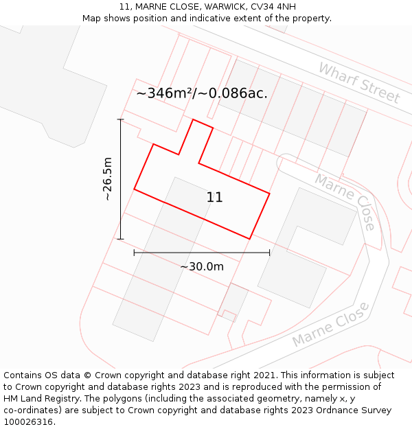 11, MARNE CLOSE, WARWICK, CV34 4NH: Plot and title map