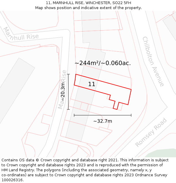 11, MARNHULL RISE, WINCHESTER, SO22 5FH: Plot and title map