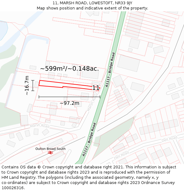 11, MARSH ROAD, LOWESTOFT, NR33 9JY: Plot and title map