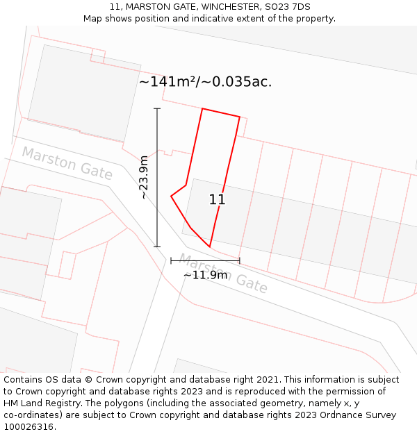 11, MARSTON GATE, WINCHESTER, SO23 7DS: Plot and title map