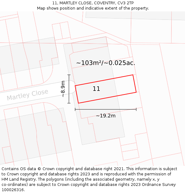 11, MARTLEY CLOSE, COVENTRY, CV3 2TP: Plot and title map