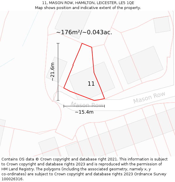 11, MASON ROW, HAMILTON, LEICESTER, LE5 1QE: Plot and title map