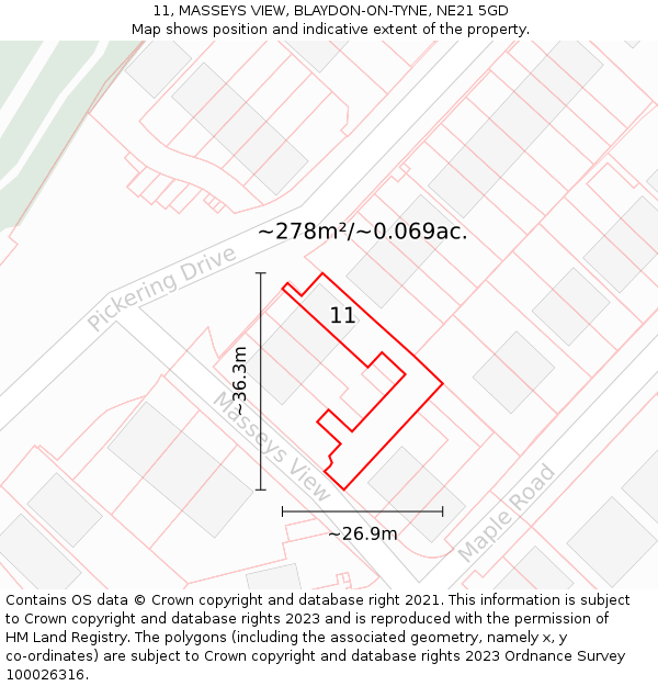11, MASSEYS VIEW, BLAYDON-ON-TYNE, NE21 5GD: Plot and title map
