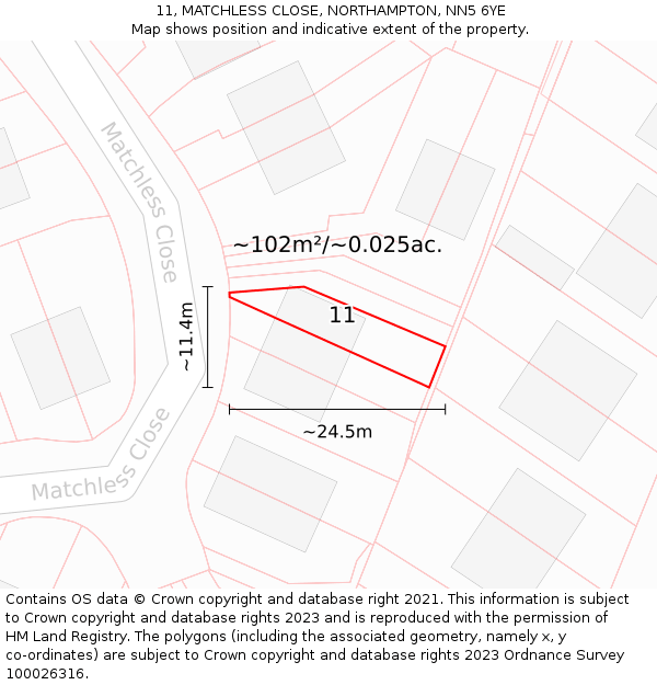 11, MATCHLESS CLOSE, NORTHAMPTON, NN5 6YE: Plot and title map