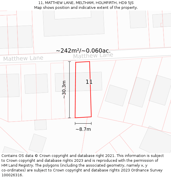 11, MATTHEW LANE, MELTHAM, HOLMFIRTH, HD9 5JS: Plot and title map