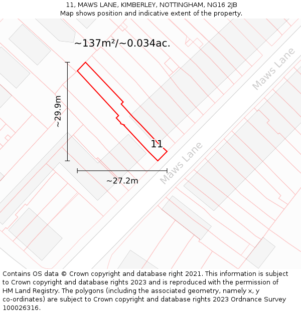 11, MAWS LANE, KIMBERLEY, NOTTINGHAM, NG16 2JB: Plot and title map