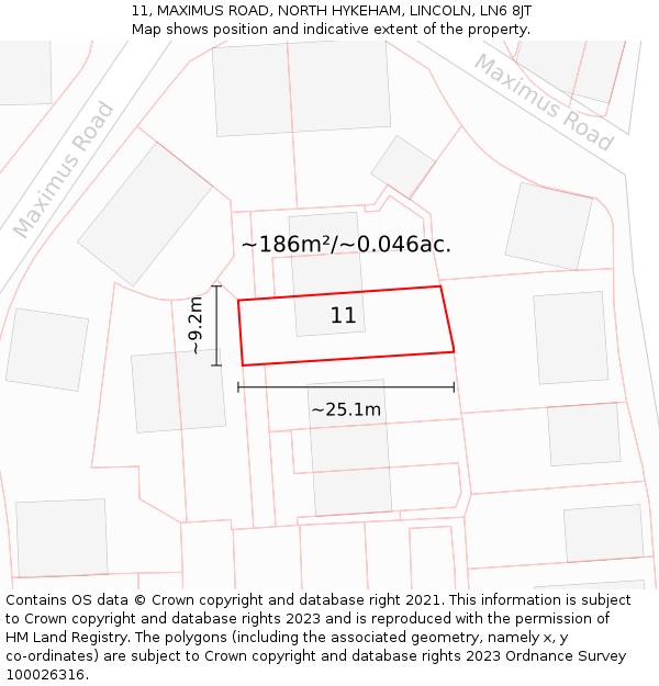 11, MAXIMUS ROAD, NORTH HYKEHAM, LINCOLN, LN6 8JT: Plot and title map