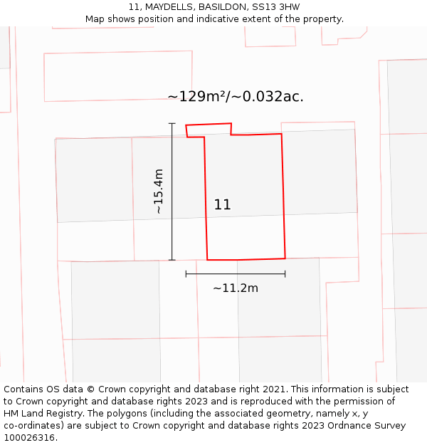11, MAYDELLS, BASILDON, SS13 3HW: Plot and title map