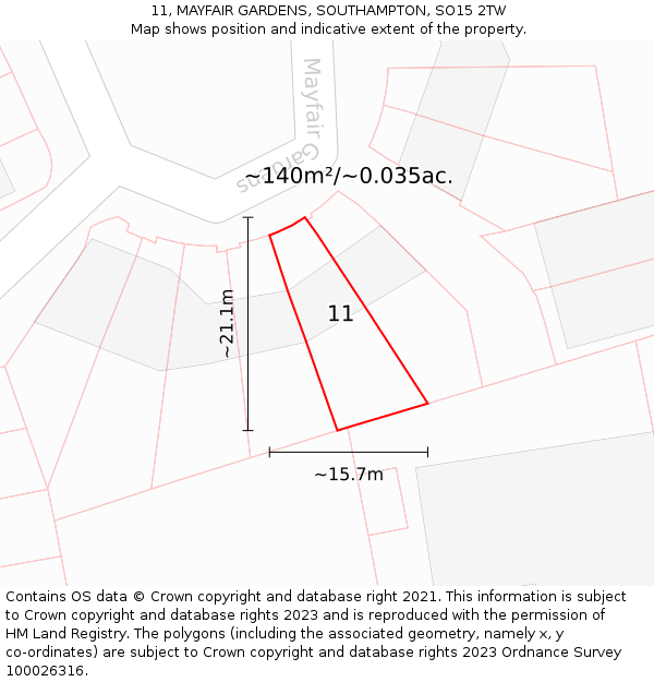 11, MAYFAIR GARDENS, SOUTHAMPTON, SO15 2TW: Plot and title map