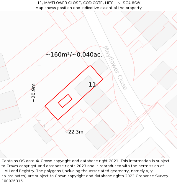 11, MAYFLOWER CLOSE, CODICOTE, HITCHIN, SG4 8SW: Plot and title map
